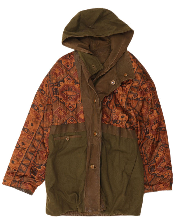 Lavorazione Artigiana Damen Parka mit Kapuze IT 50 XL Khaki Geometrisch
