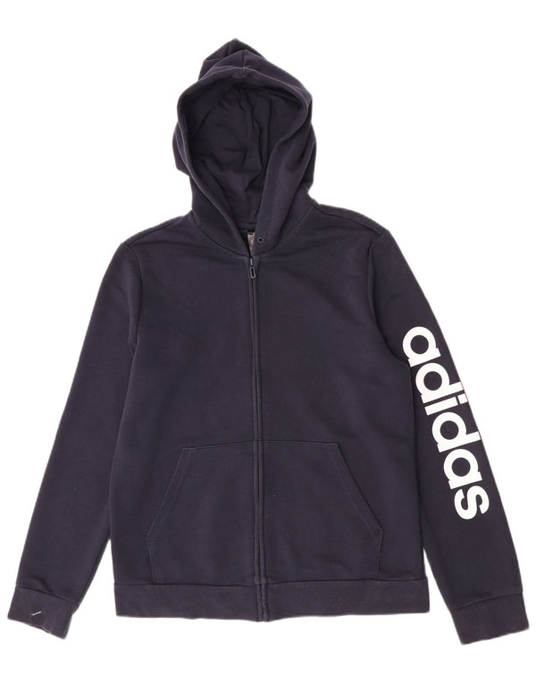 Adidas Womens Graphic Zip Hoodie Sweater UK 16/18 Large Navy Blue Sports