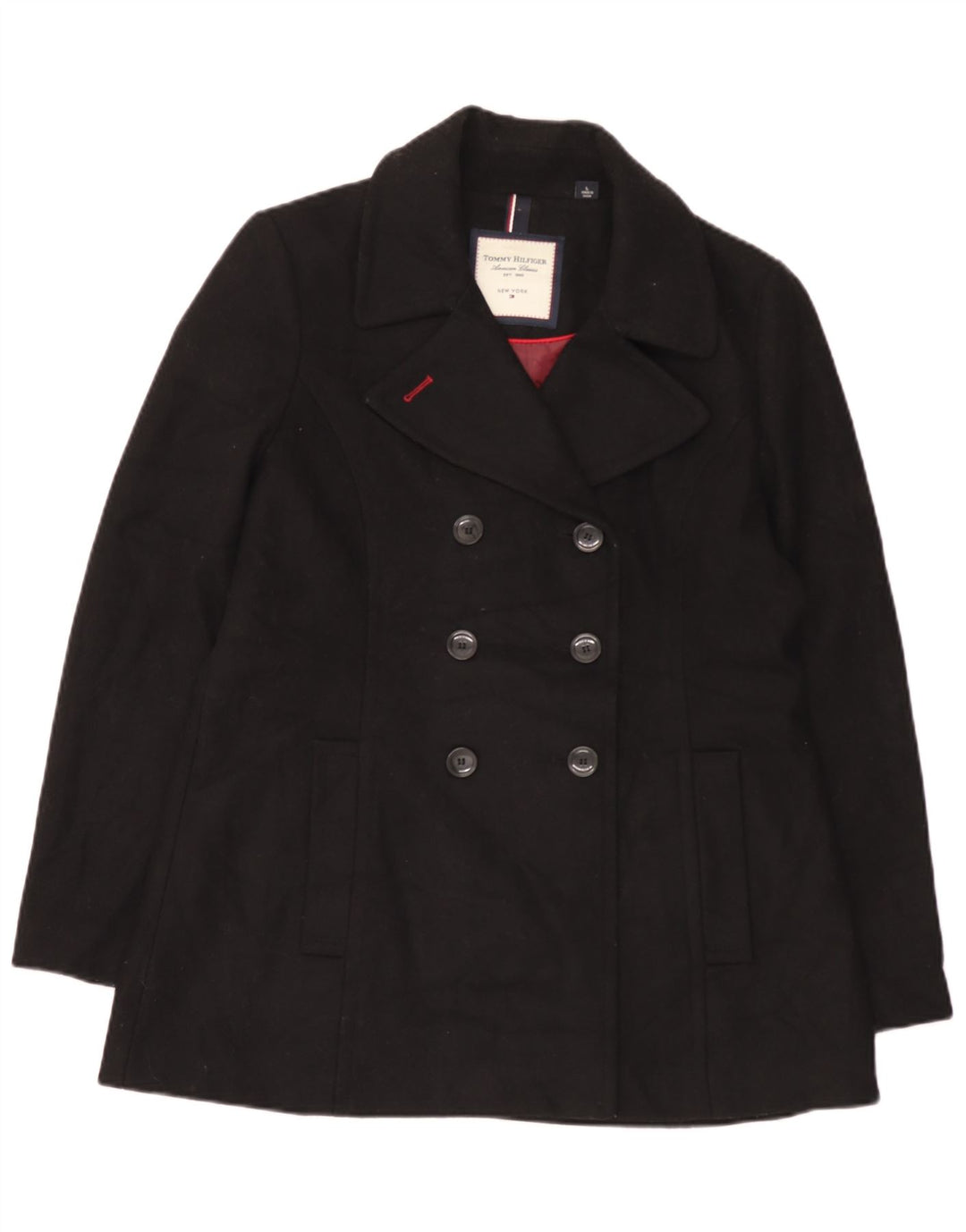 Tommy Hilfiger Damen Pea Coat UK 16 Große schwarze Wolle