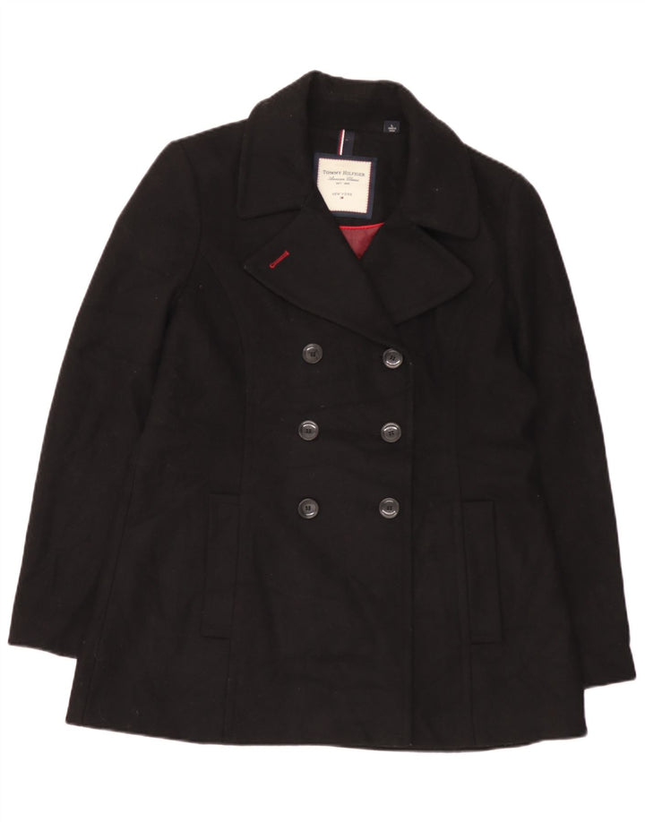 Tommy Hilfiger Damen Pea Coat UK 16 Große schwarze Wolle