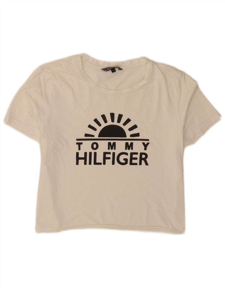 Tommy Hilfiger Damen Crop Graphic T-Shirt Top UK 12 Mittelweiß