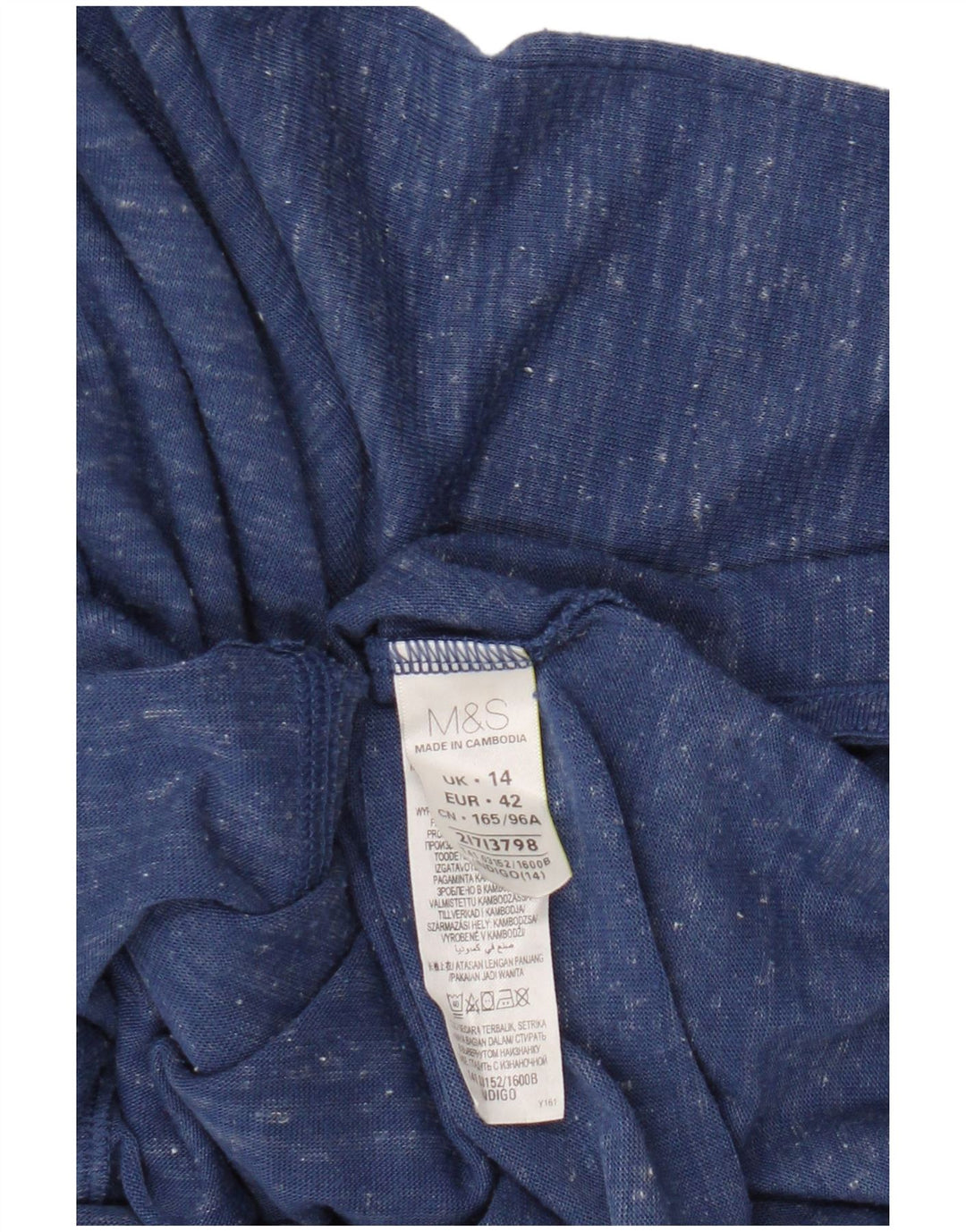 Marks & Spencer Damen-Top, 3/4-Ärmel, UK-Größe 14, Mittelblau geflecktes Polyester