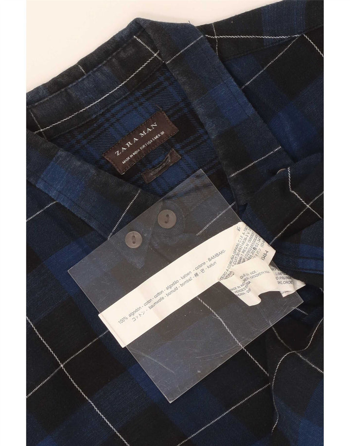 Zara Herren-Flanellhemd, klein, marineblau, kariert, Baumwolle