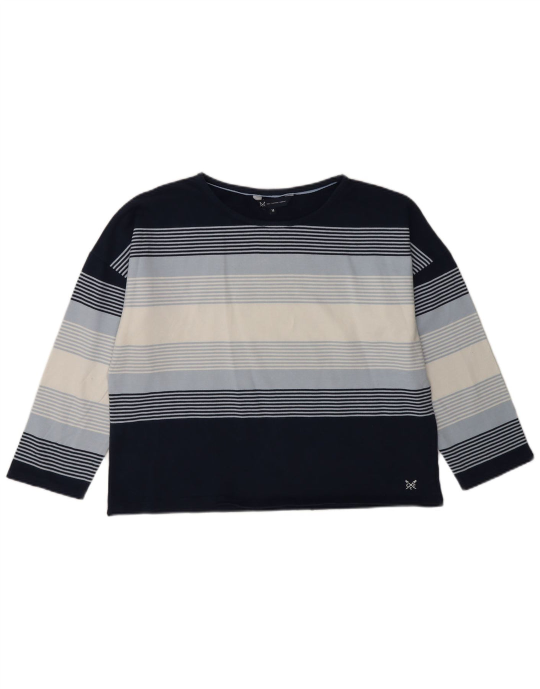 Crew Clothing Damen-Oberteil, langärmlig, UK-Gr. 44, Mittel, Marineblau, gestreift