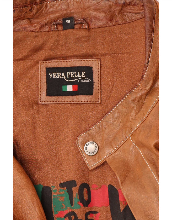 Vintage Herren Leder Bikerjacke UK 40 Large Braun Colourblock