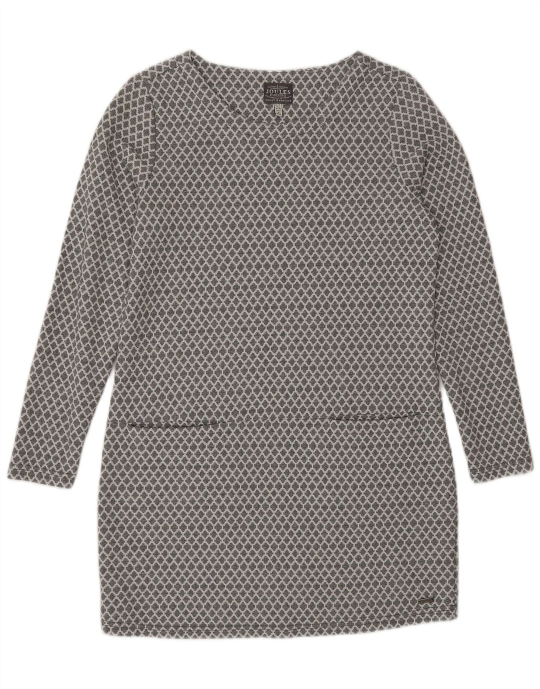 Joules Damen Langarm-Basic-Kleid UK 10 Small Graue geometrische Baumwolle