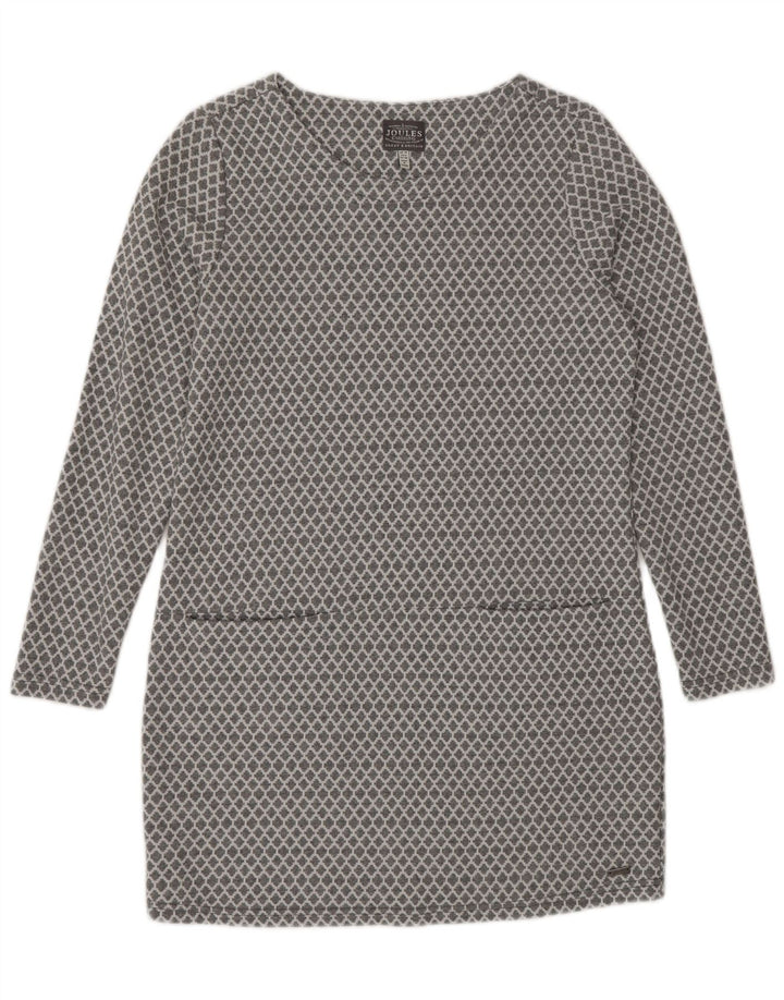 Joules Damen Langarm-Basic-Kleid UK 10 Small Graue geometrische Baumwolle