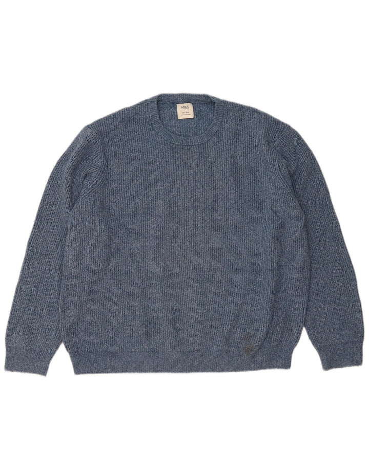 Marks & Spencer Herren-Pullover mit Rundhalsausschnitt, 2XL, blau geflecktes Polyamid