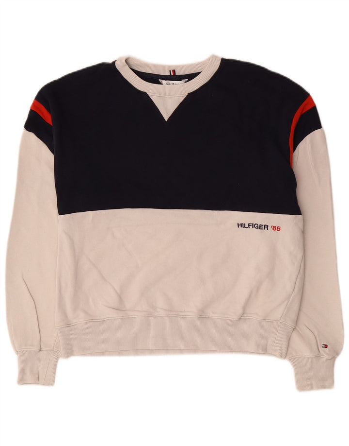 Tommy Hilfiger Damen-Sweatshirt-Pullover, Gr. 10, Größe S, Weiß, Farbblock