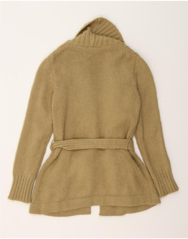 VINTAGE Langer Damen-Cardigan-Pullover UK 14 Mittelbeige