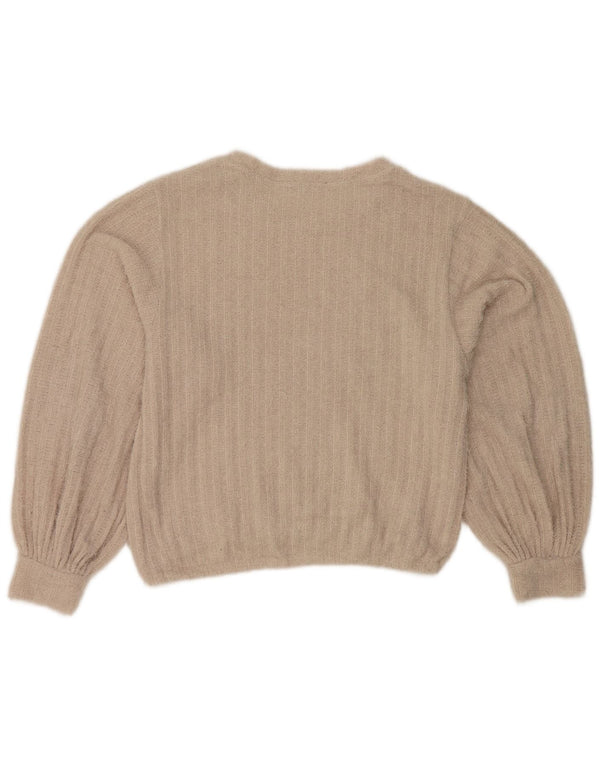 Zara Damen Crop Crew Neck Pullover Pullover UK 14 Large Beige
