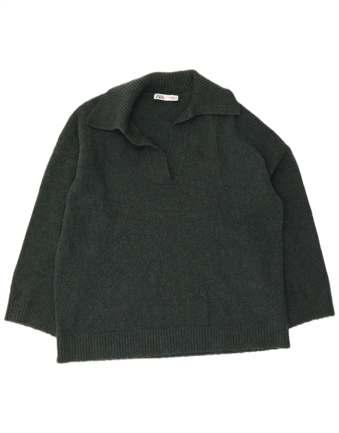 Übergroßer Rollkragenpullover von Zara für Damen, UK 14, mittelgrünes Nylon