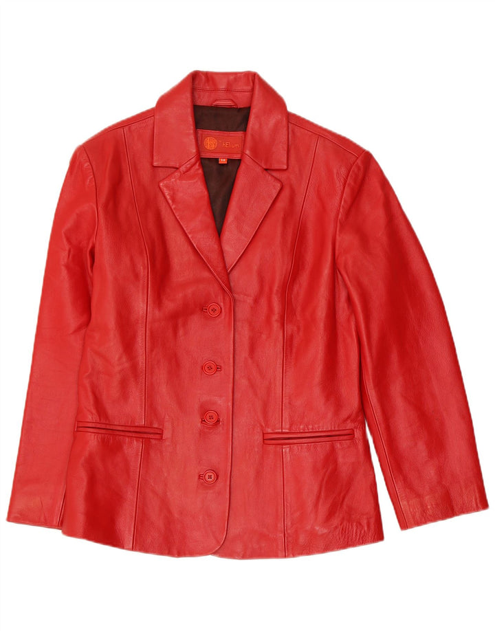 HELIUM Womens 4 Button Leather Blazer Jacket UK 14 Medium Red