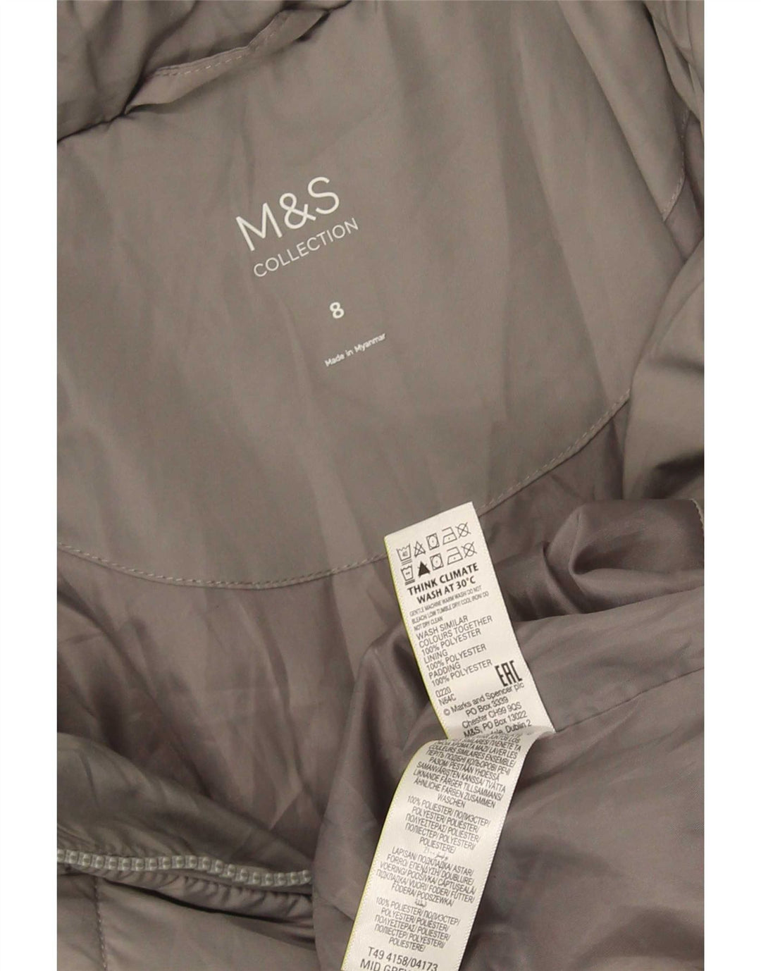 Marks & Spencer Damen Wattierter Mantel UK 8 Small Grau Polyester