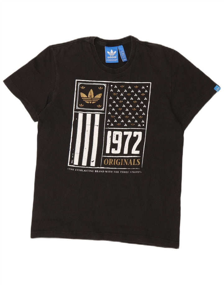 ADIDAS Herren Grafik T-Shirt Top Small Schwarz Baumwolle