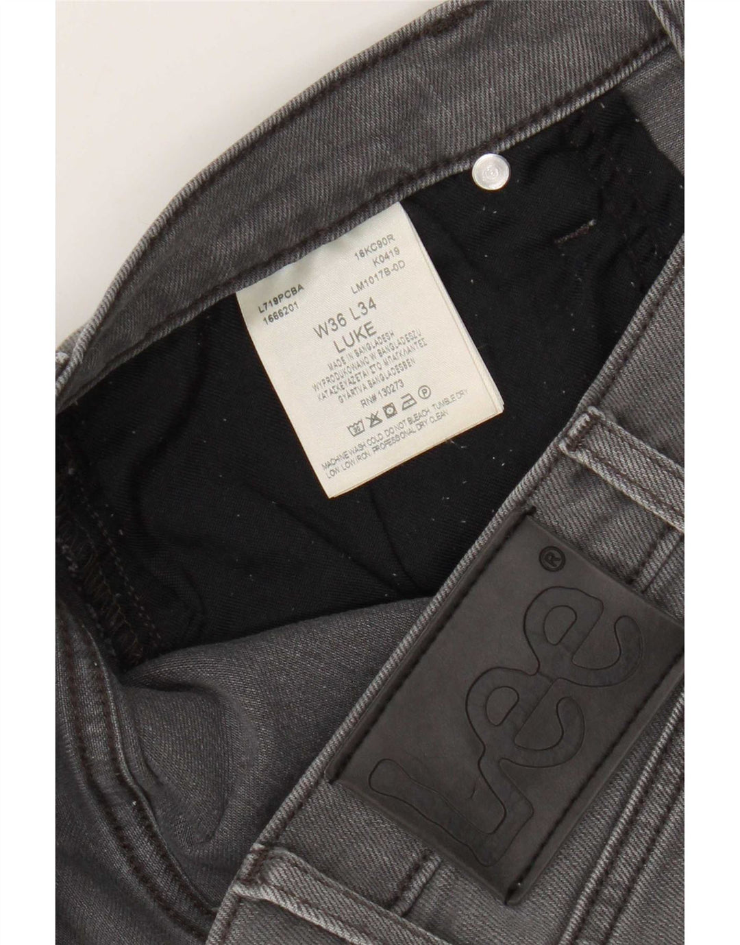 Lee Herren Luke Slim Jeans W36 L34 Graue Baumwolle
