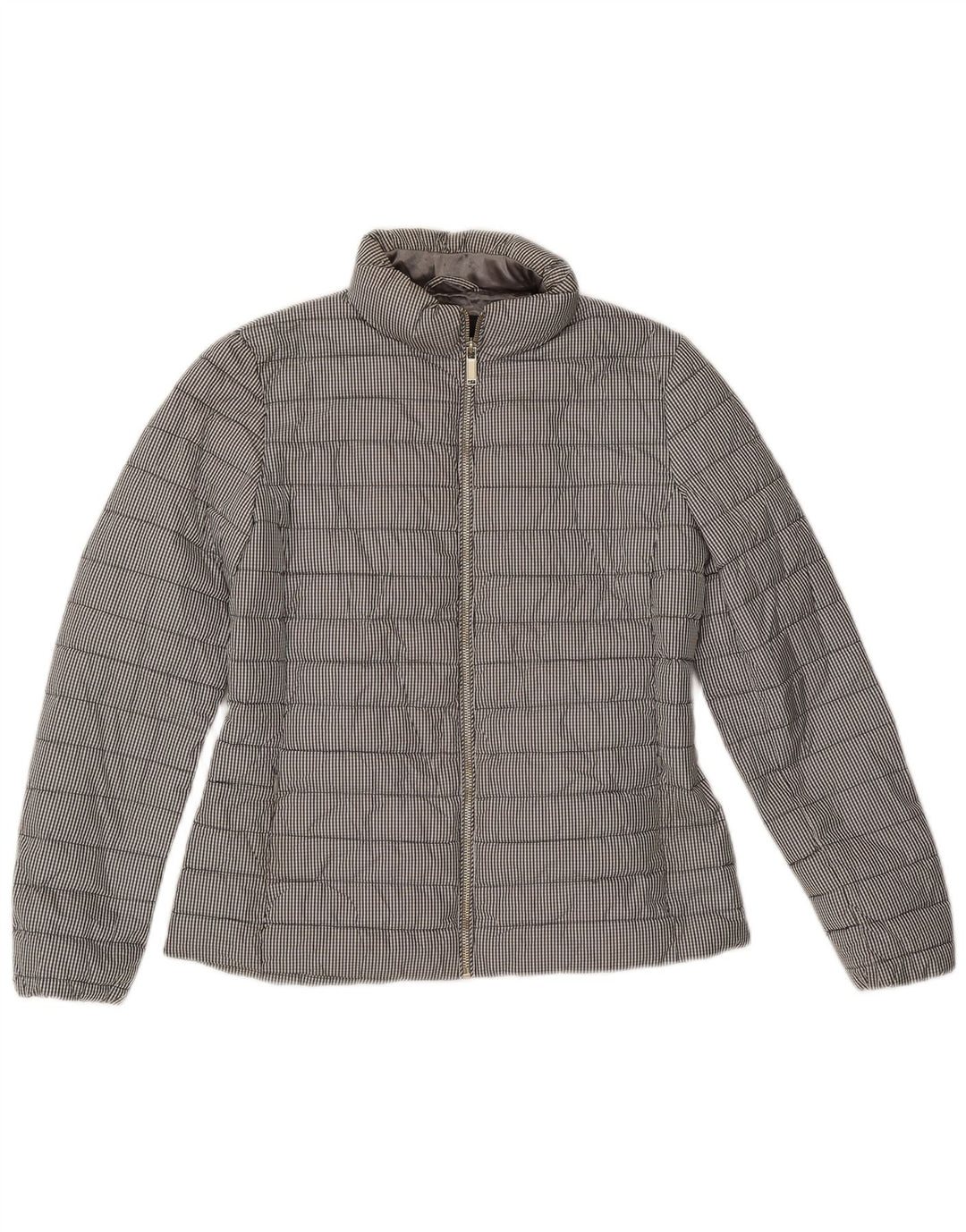 Massimo Dutti Damen Wattierte Jacke UK 14 Mittelgraues Gingham-Polyester