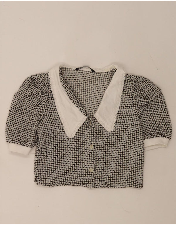 Zara Damen Crop Shirt Bluse UK 12 Medium Schwarz meliert