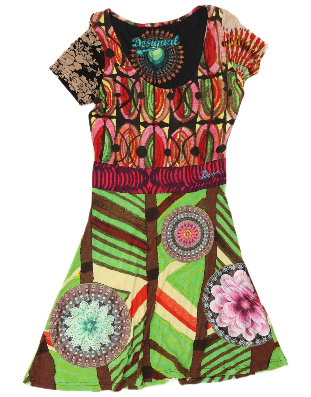 Desigual Womens Graphic A-Line Dress UK 14 Large Mehrfarbig Geometrisch