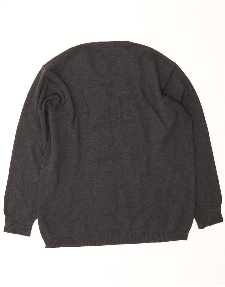BERNARDINI Mens V-Neck Jumper Sweater Large Grey Striped Polyacrylic Vintage Bernardini and Second-Hand Bernardini from Messina Hembry 