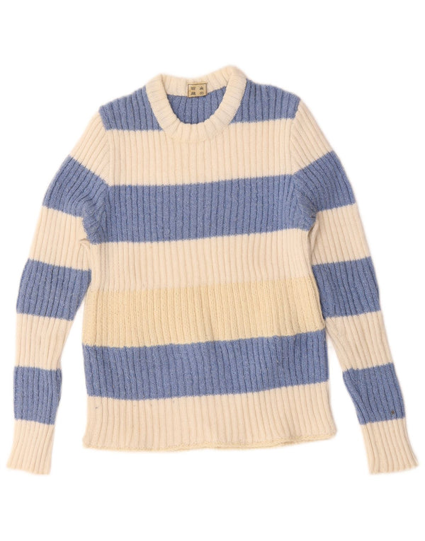 Vintage Damen Rundhalspullover Pullover UK 12 Medium Off White gestreift