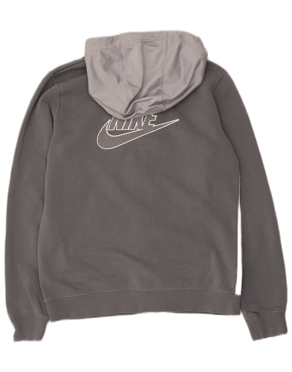 Nike Jungen-Kapuzenpullover mit Reißverschluss, 12–13 Jahre, groß, graue Farbblock-Baumwolle