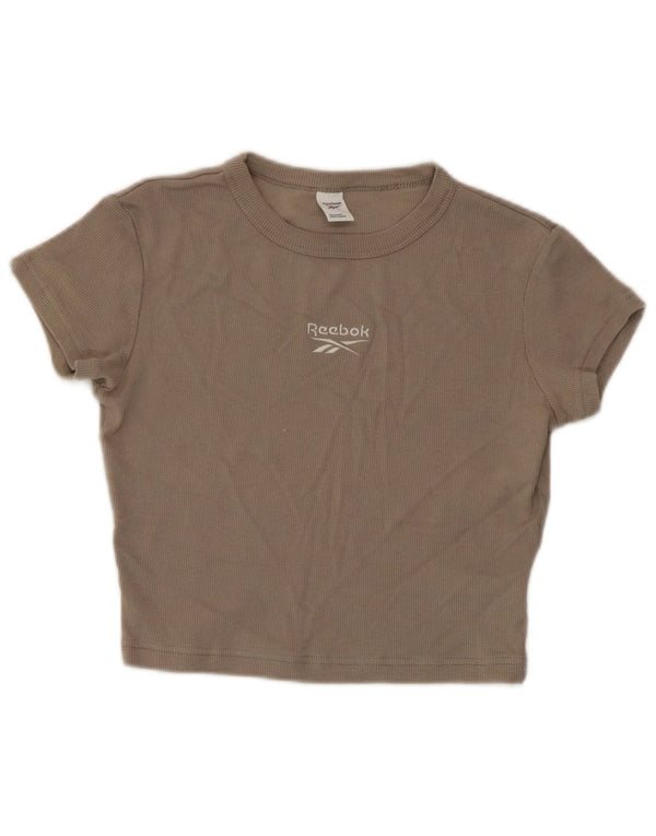 Reebok Damen Crop T-Shirt Top UK 12/14 Mittelgraue Baumwolle