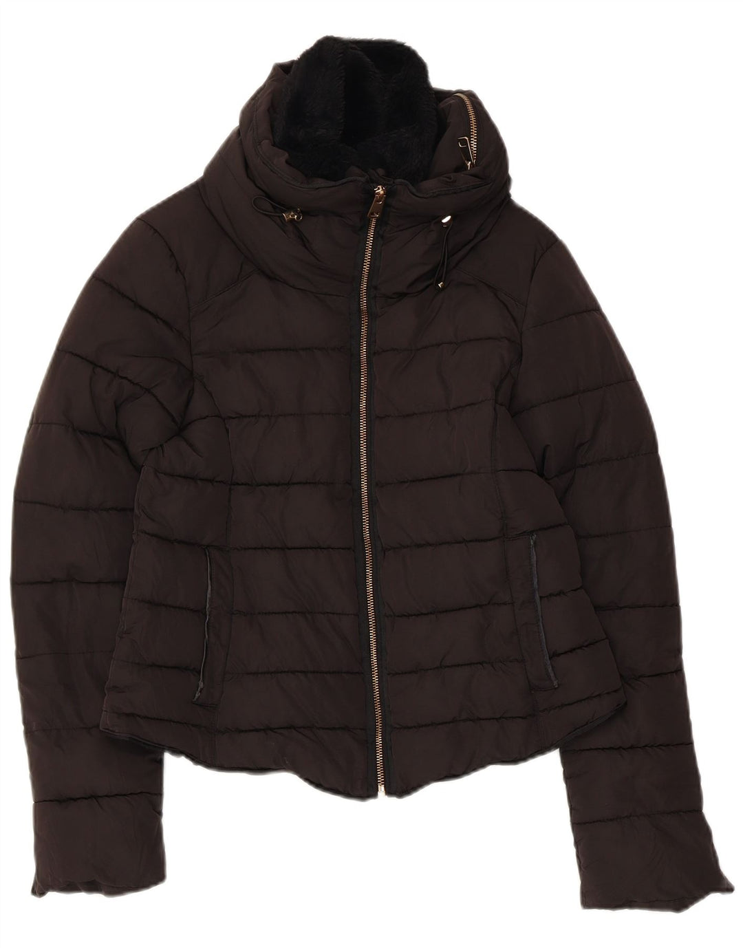 Zara Damen-Kapuzenjacke, wattiert, Gr. 10, Größe S, Schwarz, Polyester