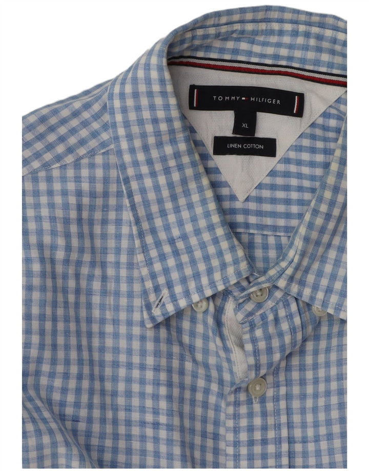 Tommy Hilfiger Herrenhemd XL, blaues Gingham-Leinen