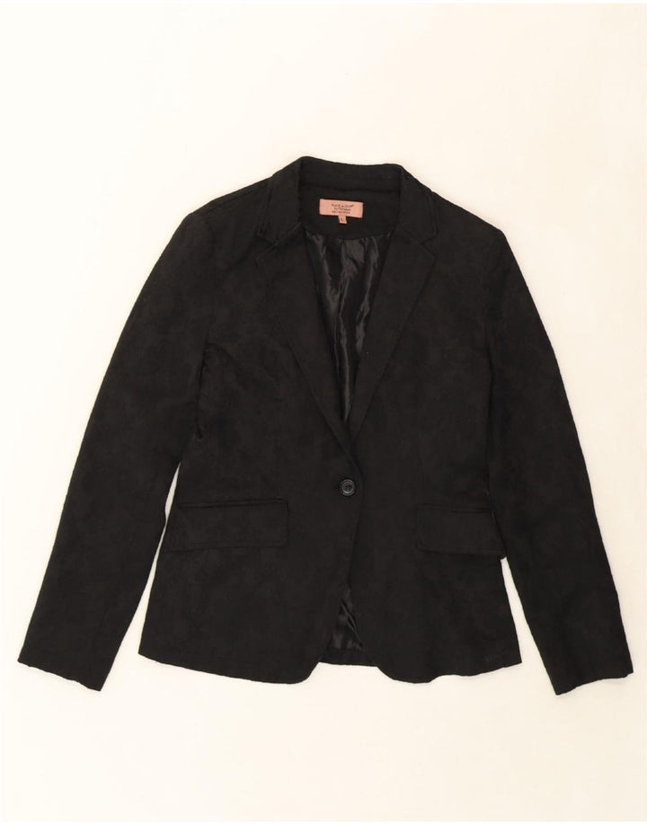 PLACE DU JOUR Womens 1 Button Blazer Jacket UK 14 Large Black Floral Vintage Place du Jour and Second-Hand Place du Jour from Messina Hembry 