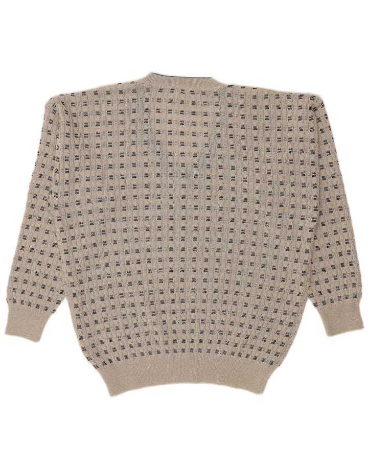 Monello Herren-Pullover mit V-Ausschnitt, IT 52, große beige gestreifte Baumwolle