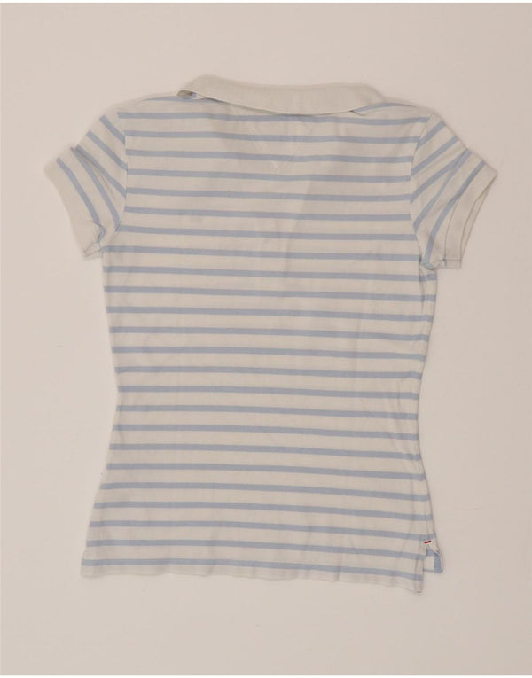 TOMMY HILFIGER Damen Slim Fit Poloshirt UK 6 XS blau gestreift Baumwolle