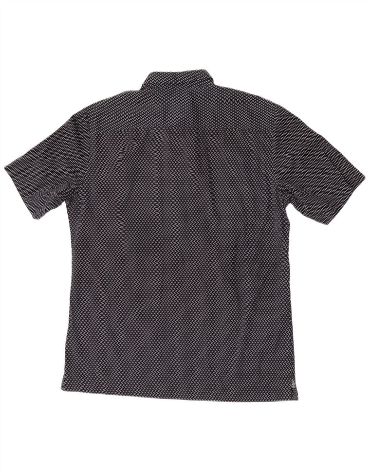 Cos Herren-Kurzarm-Pullover-Hemd aus mittelblauer, gepunkteter Baumwolle