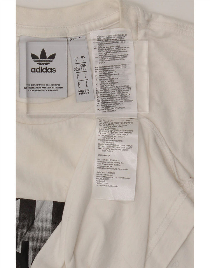ADIDAS Mens Graphic T-Shirt Top Large White Cotton Vintage Adidas and Second-Hand Adidas from Messina Hembry 
