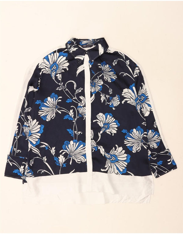 Marks & Spencer Damen-Hemdbluse in Übergröße, Gr. 40, Marineblau mit Blumenmuster