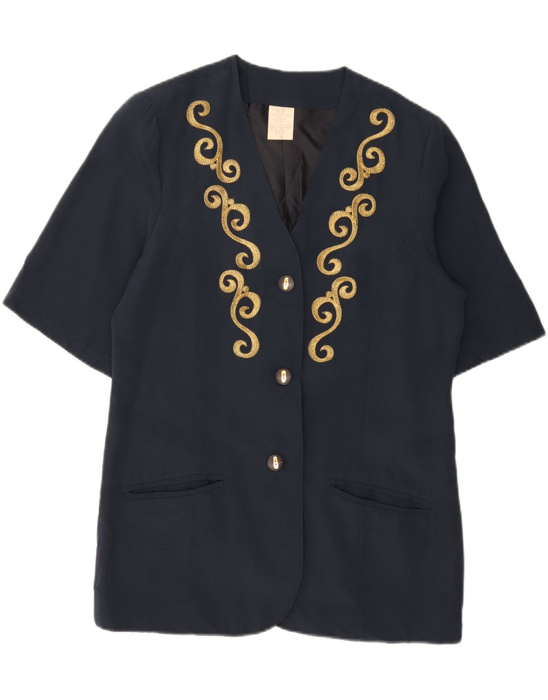 VINTAGE Kurzärmliger Damen-Blazer mit 3 Knöpfen, EU 38, mittleres Marineblau