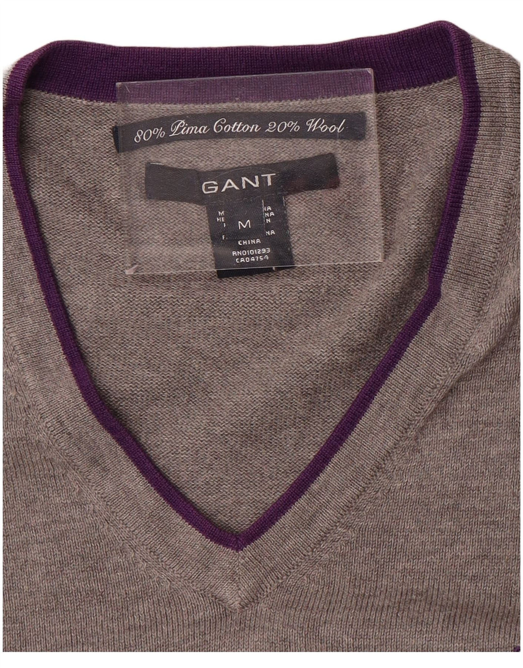 Gant Herren-Pullover mit V-Ausschnitt aus mittelgrauer Colourblock-Baumwolle