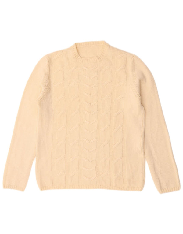 Vintage Damen Pullover mit Rundhalsausschnitt IT 44 Medium Off White Merinowolle