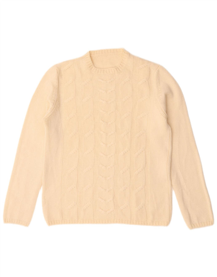 Vintage Damen Pullover mit Rundhalsausschnitt IT 44 Medium Off White Merinowolle