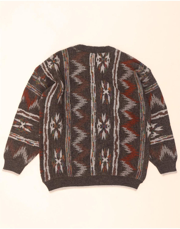 Vintage Herren Pullover mit Rundhalsausschnitt, mittelgrau, geometrisch