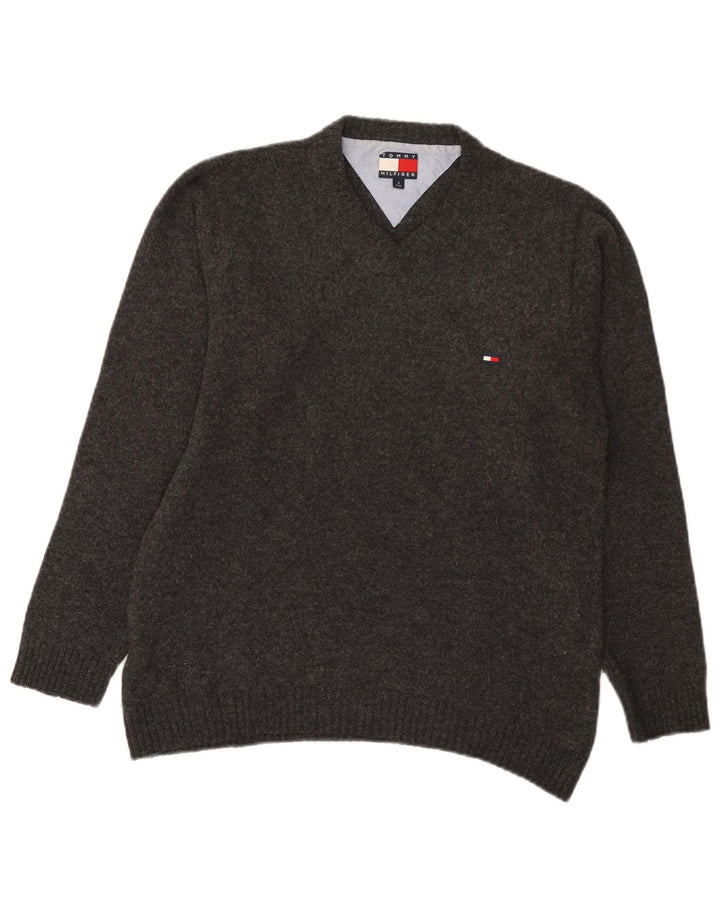 Tommy Hilfiger Herren-Pullover mit V-Ausschnitt, kleine graue Lammwolle