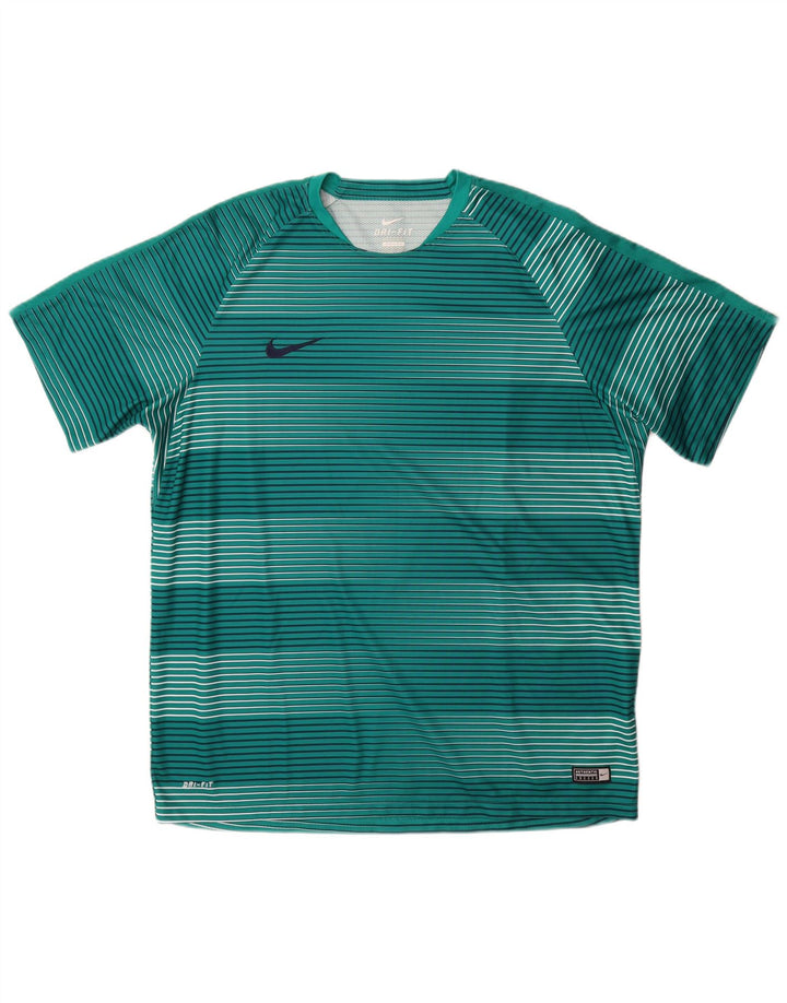 Nike Herren Dri Fit T-Shirt Top 2XL Grün gestreift Polyester