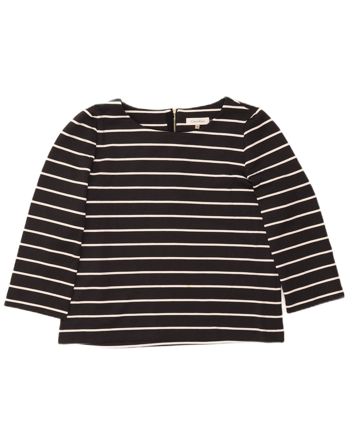 CALVIN KLEIN Damen Top 3/4 Ärmel UK 14 Mittelschwarz gestreift Polyester