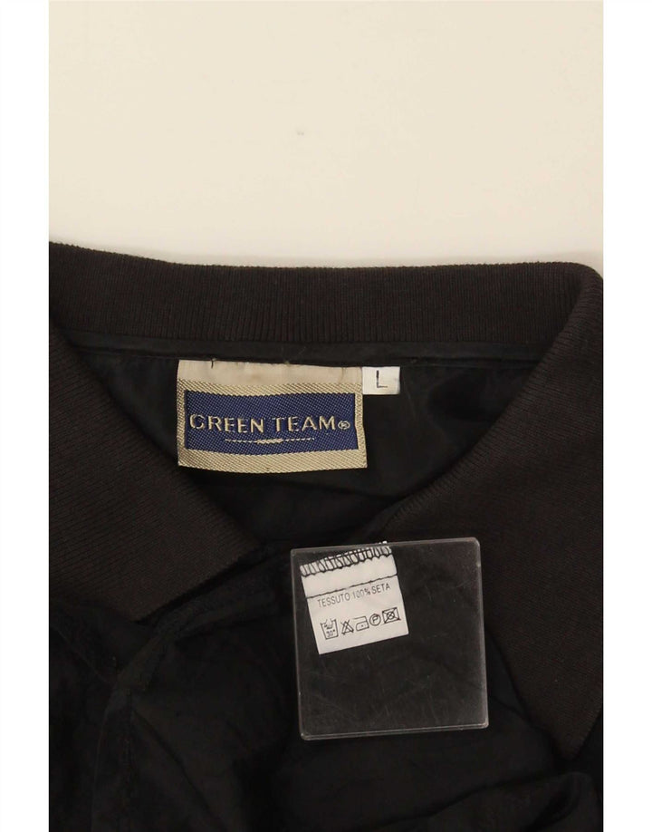 Vintage Herren Kurzarm Pullover Shirt Große schwarze Seide