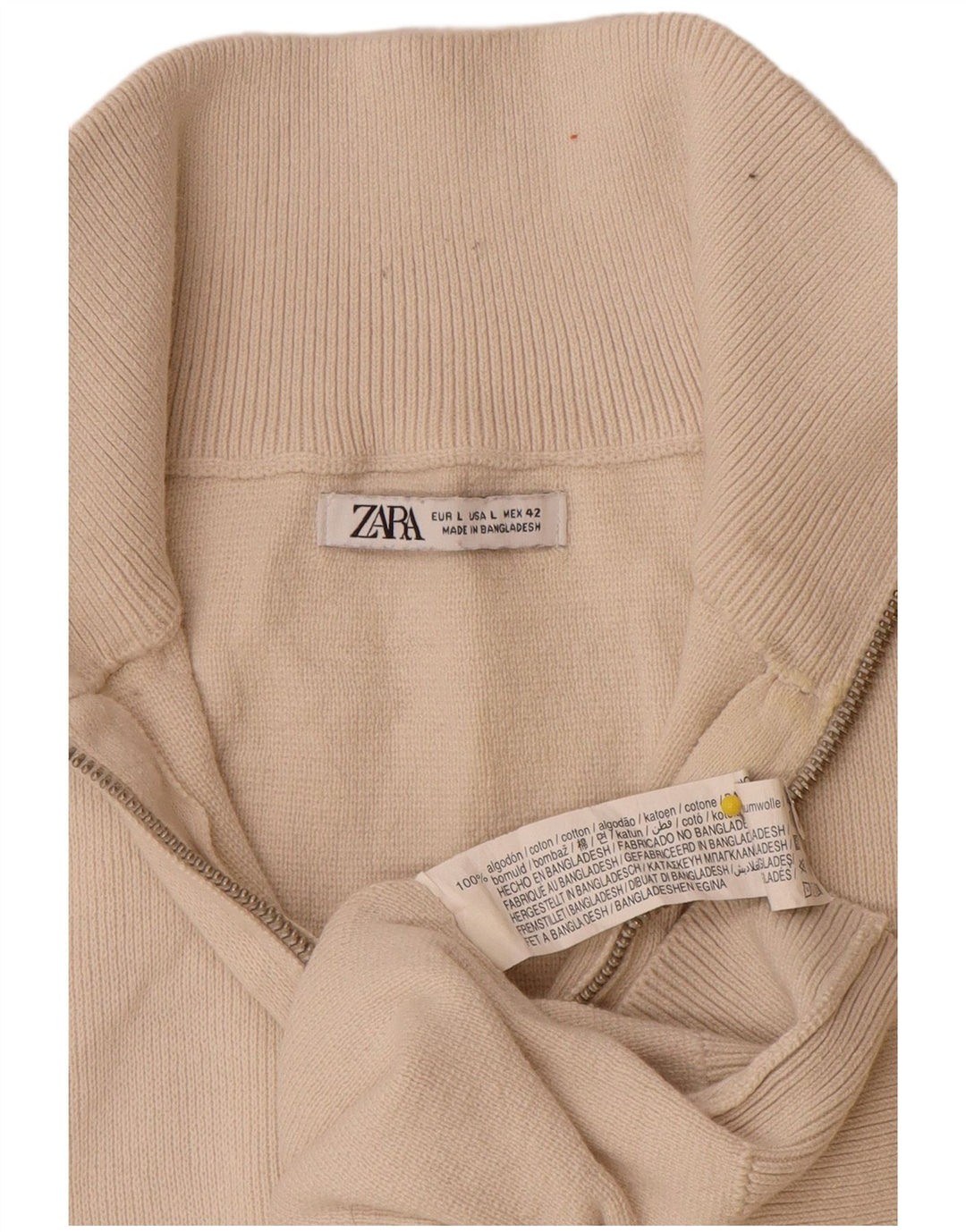 Zara Herren-Pullover mit Reißverschluss am Hals, groß, aus weißer Baumwolle