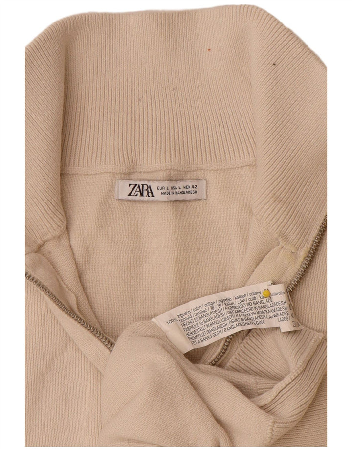 Zara Herren-Pullover mit Reißverschluss am Hals, groß, aus weißer Baumwolle