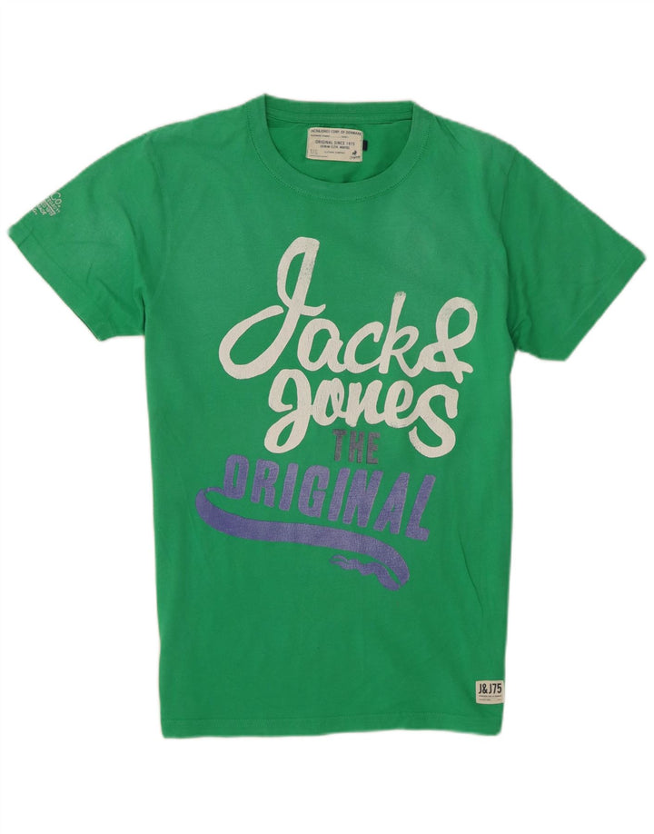 Jack & Jones Herren Grafik-T-Shirt-Oberteil aus mittelgrüner Baumwolle