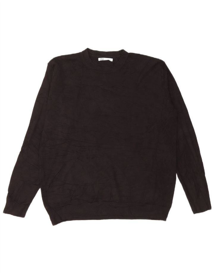 Zara Herren-Pullover mit Rundhalsausschnitt, Größe S, schwarze Viskose