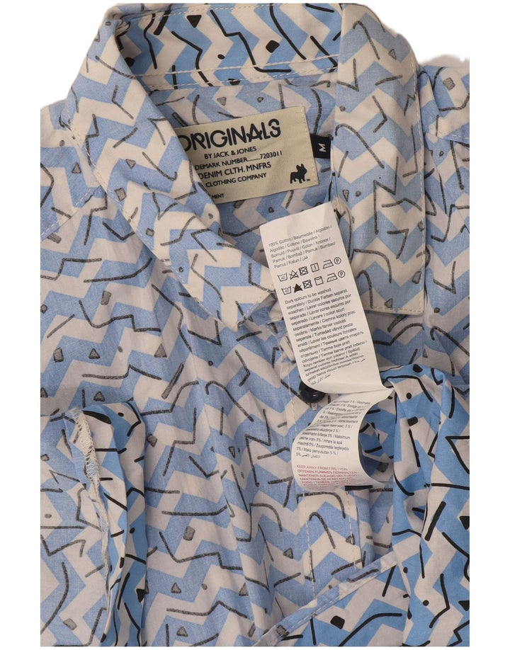 Jack & Jones Herren-Kurzarmhemd aus mittelblauer, geometrischer Baumwolle