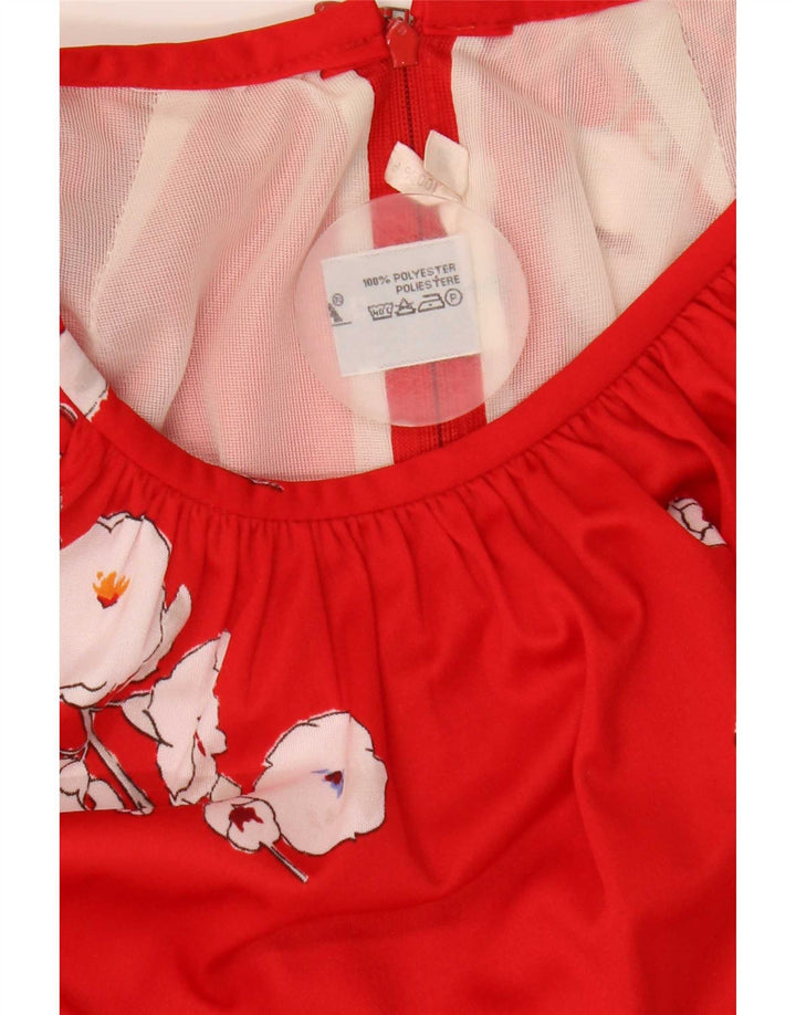 Trevira Damen-A-Linien-Kleid IT 40 Small Red Floral Polyester